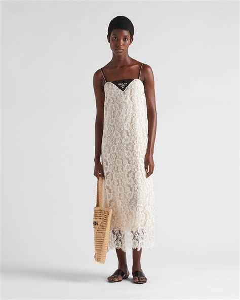 prada haze dress|Natural Embroidered Lace Midi.